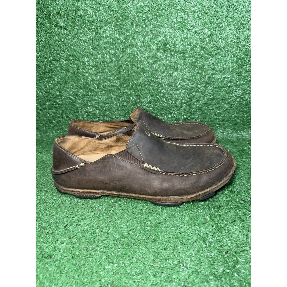 OluKai Moloa Shoes Mens Size 11 Brown Leather Slip On Loafers Comfort Casual